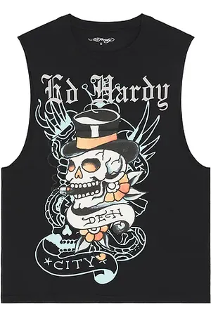 ED HARDY Skull tophat cutoff tee en color talla L en - Black. Talla L (también en M, S, XL/1X).