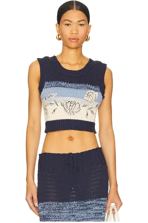 Agua Bendita X revolve emory top en color azul marino talla L en - Navy. Talla L (también en M, S, XL).