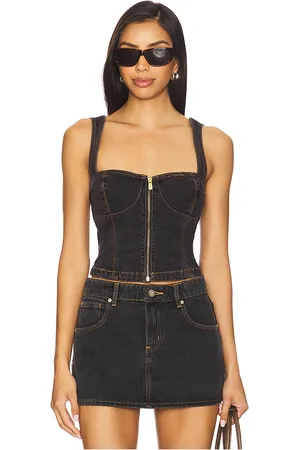ABrand Cara denim top en color negro talla L en - Black. Talla L (también en M, S, XS).