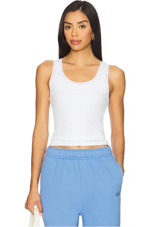 alo Top sin mangas ribbed mesh en color blanco talla L en - White. Talla L (también en M, S, XS).