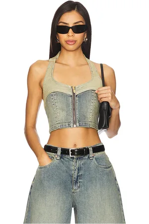 ABrand Roxie denim halter top en color azul talla L en - Blue. Talla L (también en M, S, XS).