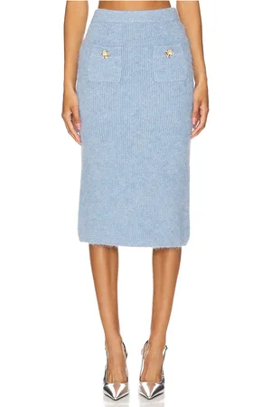 Self-Portrait Falda midi soft knit en color talla M en - Blue. Talla M (también en S).