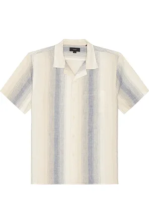 Vince Marina stripe short sleeve cabana shirt en color azul talla L en - Blue. Talla L (también en M, S, XL/1X).