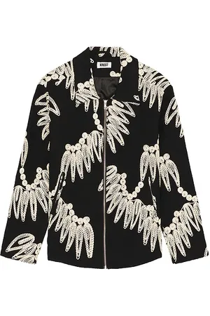 Saks Fifth Avenue Chaqueta con cremallera bordada palmetto en color talla M en - Black. Talla M (también en XL/1X).