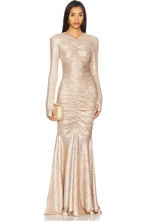 Norma Kamali Vestido de cola de pez de manga larga en color neutral metálico talla L en - Metallic Neutral. Talla L (también en M, S