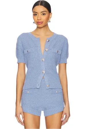 Central Park West Cárdigan seed stitch short sleeve en color talla M en - Blue. Talla M (también en S, XS).