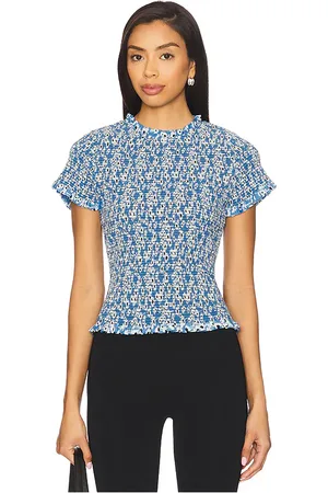 Nation LTD Evie smocked top en color azul talla L en - Blue. Talla L (también en M, S, XL/1X).
