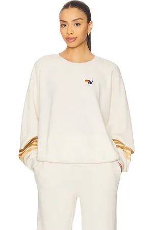 AVIATOR NATION Sudadero cuello redondo rugby stitch 2 en color crema talla L en - Cream. Talla L (también en M, S