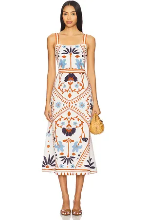 Cleobella Vestido midi carmen en color ivory,blue talla M en - Ivory,Blue. Talla M (también en S, XS).