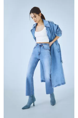 Stradivarius Mujer Acampanados - Jeans Cropped Flare Mezclilla Azul Claro Medio