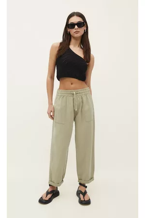 Stradivarius Mujer Anchos y de harem - Pantalón Fluido Sarga Verde