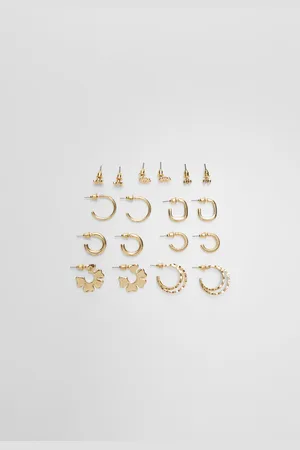 Stradivarius Set 9 pendientes flor OS