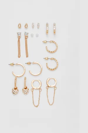 Stradivarius Set 9 pendientes aros y brillos OS