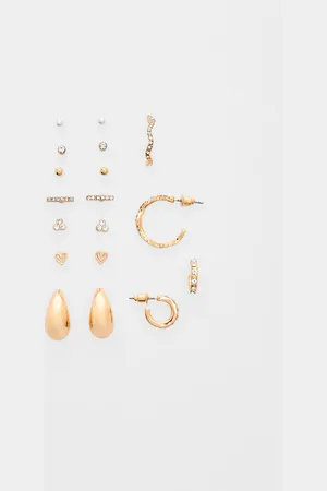Stradivarius Set 9 pendientes mini gota OS