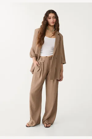 Stradivarius Pantalón fluido arrugado rayas con lino 30
