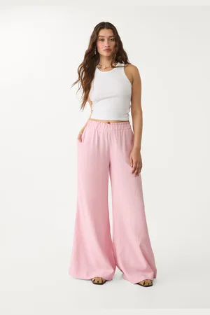 Stradivarius Pantalón palazzo fluido con lino 32