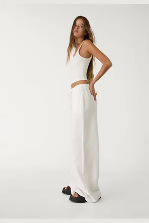 Stradivarius Pantalón wide leg con lino 30