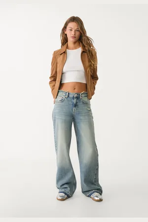 Stradivarius Jeans straight wide fit destroyed 28