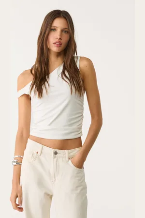 Stradivarius Camiseta corta asimétrica frunce 30