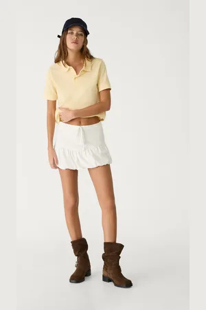Stradivarius Falda pantalón globo con lino 28