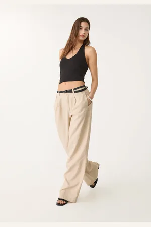 Stradivarius Pantalón con lino cinturón 30