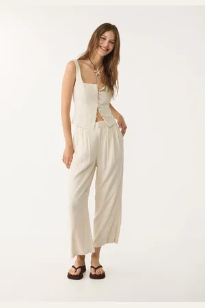 Stradivarius Pantalón culotte pinzas con lino 30