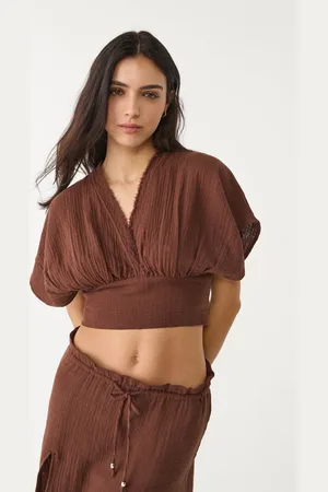 Stradivarius Blusa cropped algodón manga kimono 32