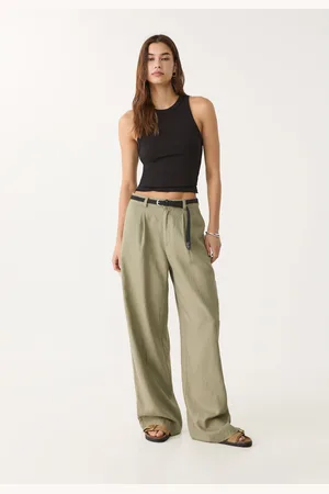 Stradivarius Pantalón con lino cinturón 34