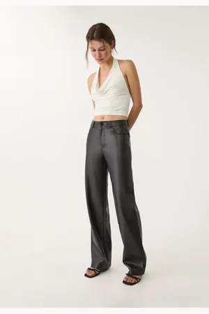 Stradivarius Pantalón wide leg efecto piel 34