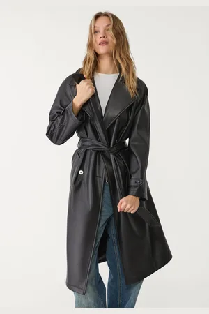 Stradivarius Trench larga efecto piel 32