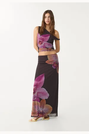 Stradivarius Falda midi tul estampado 24
