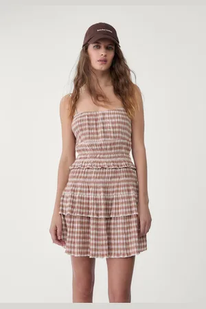 Stradivarius Vestido cuadros corto fruncido 24