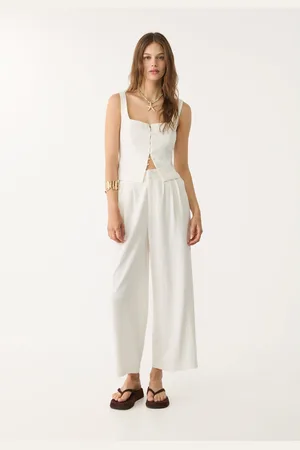 Stradivarius Pantalón culotte pinzas con lino 30
