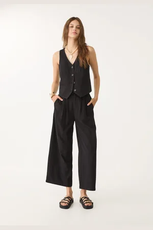 Stradivarius Pantalón culotte pinzas con lino 26