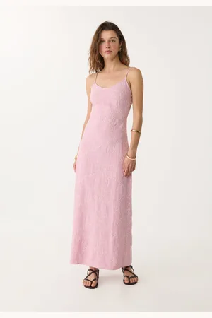 Stradivarius Vestido largo bordado con lino 28