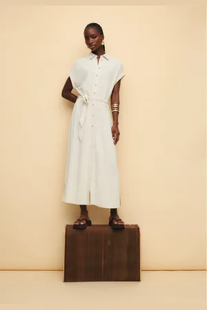 Stradivarius Vestido midi camisero con lino 28