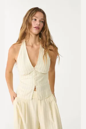 Stradivarius Top halter botones con lino 24