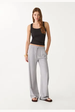 Stradivarius Pantalón fluido con lino 28