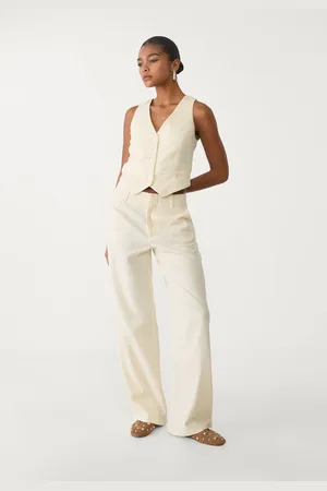 Stradivarius Pantalón recto fluido con lino rayas 34
