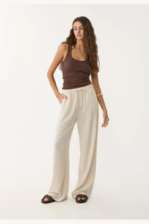 Stradivarius Pantalón fluido con lino 32