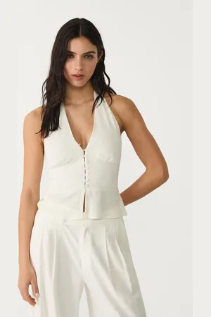 Stradivarius Top halter botones con lino 32