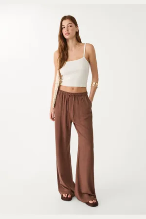 Stradivarius Pantalón fluido con lino 32