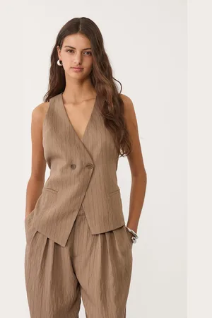 Stradivarius Chaleco asimétrico rayas con lino 30