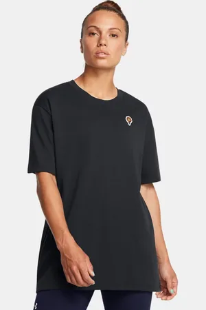 Under Armour Playera manga corta Oversized UA Heavyweight con bordado de flores para mujer