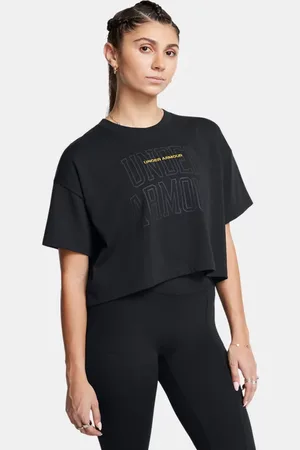 Under Armour Playera de manga corta UA Varsity Mix Heavyweight corta para mujer