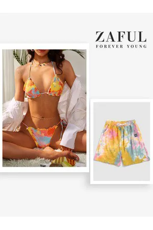 Zaful Mujer Trajes de baño completos - Tie Dye Matching Couple Swimwear