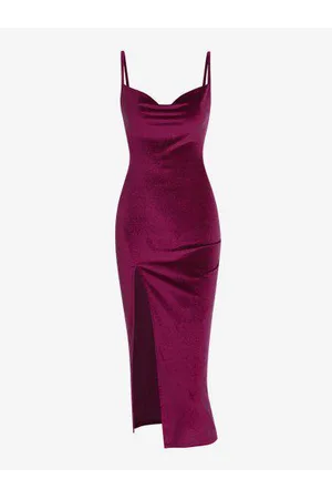 Zaful Solid Color Slit Side Velvet Prom Dress
