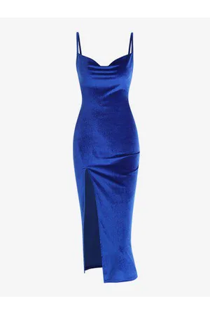 Zaful Solid Color Slit Side Velvet Prom Dress