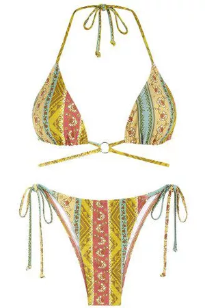 Zaful Hombre Corbatas - O-ring Tie Side Boho Printed String Bikini Swimwear