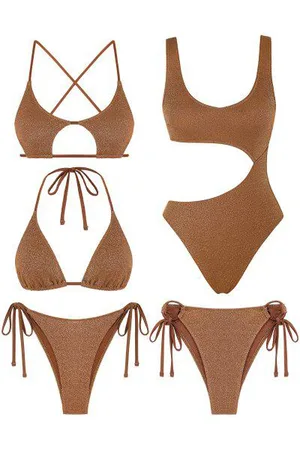Zaful Cutout Tie Side Sparkly Metallic Swimwear Beach Vacation Outfits